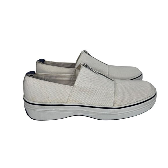 Vintage Square‎ Toe Keds White Canvas Slip-On Sneakers Zipper Detail Womens Size - Picture 3 of 8